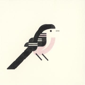 A small bird with pink belly, white face and black cap, wings and long tail.